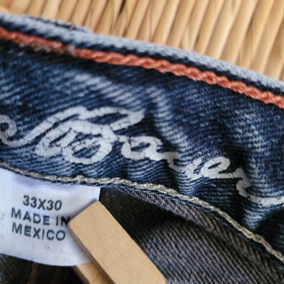 Eddie Bauer Jeans Mens Tag Size 33/30 Straight Fit Dark Wash Cotton Distressed - Picture 13 of 15